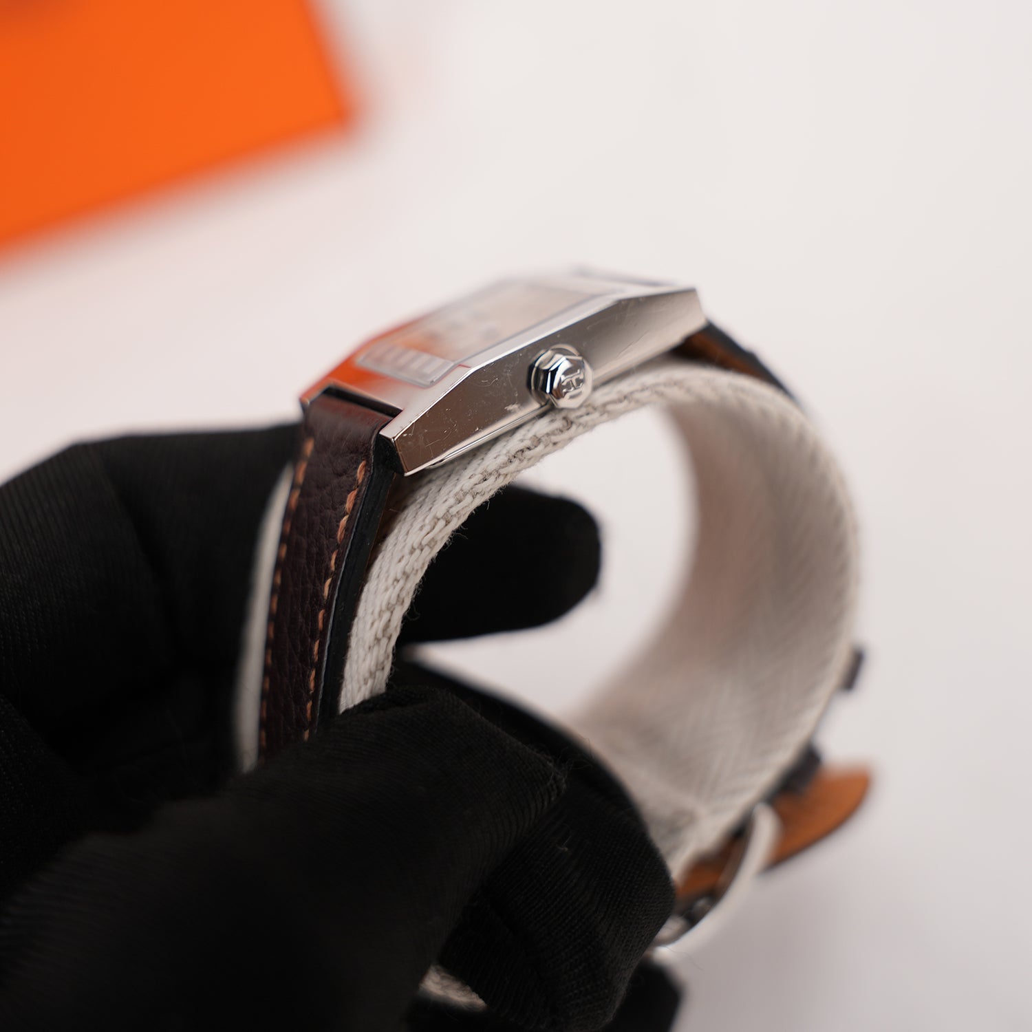 Hermès Tandem Watch Donna in Acciaio Inossidabile con Cinturino Double Tour in Pelle Marrone