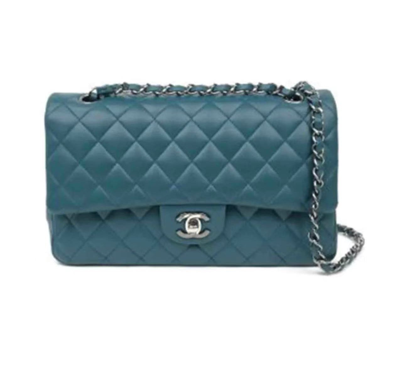 Chanel Classic Flap blu trapuntata con motivo a rombi