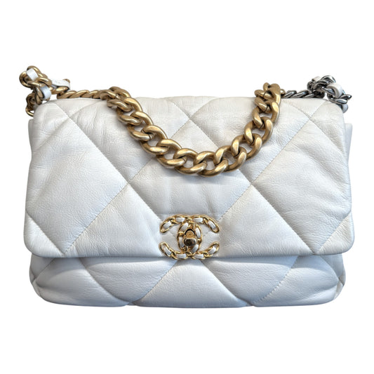 Chanel Lambskin Quilted Medium Chanel 19 Flap White