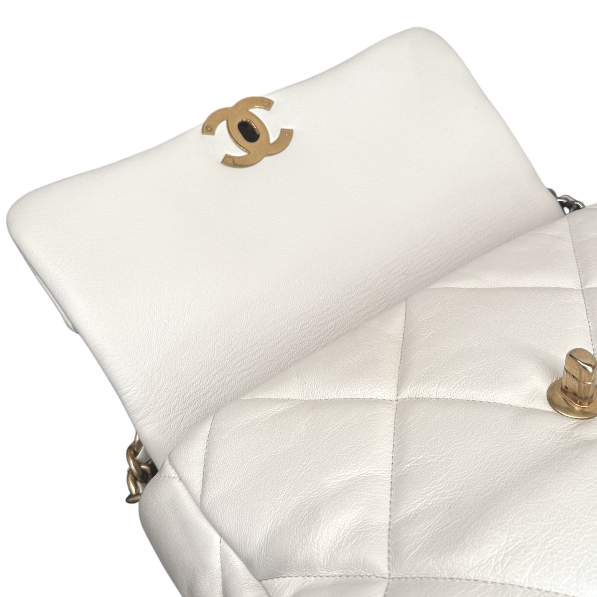 Chanel Lambskin Quilted Medium Chanel 19 Flap White