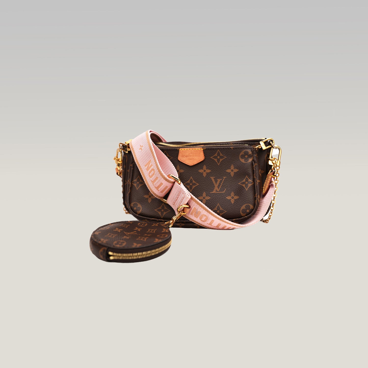Louis Vuitton Multi Pochette Accessoires Monogram con Tracolla Rosa