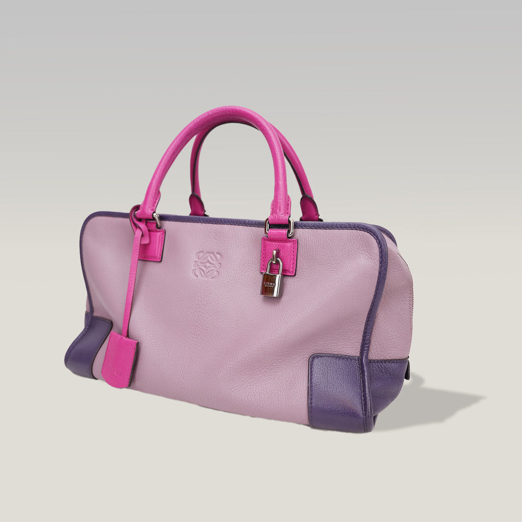 Loewe Amazona 36 Tri-Color Leather Handbag Purple Pink Leather Boston Bag