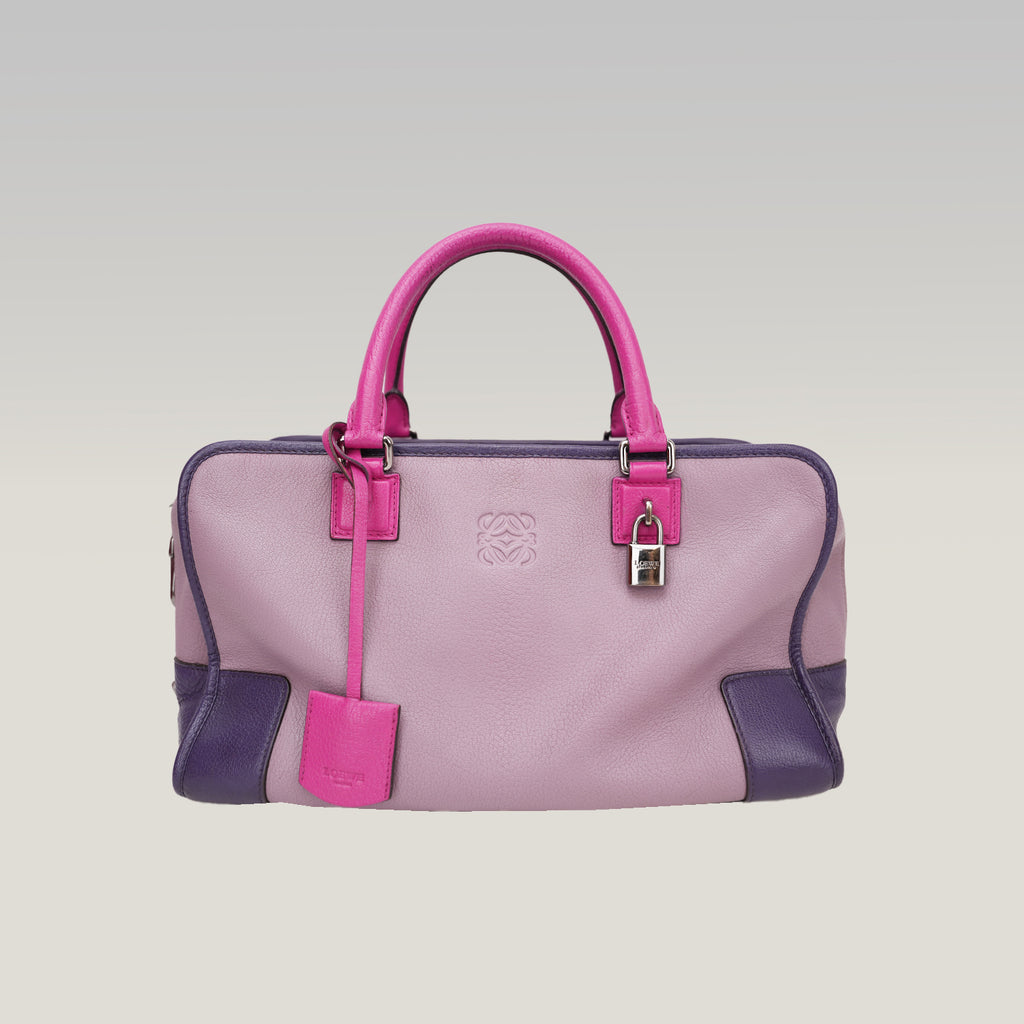 Loewe Amazona 36 Tri-Color Leather Handbag Purple Pink Leather Boston Bag