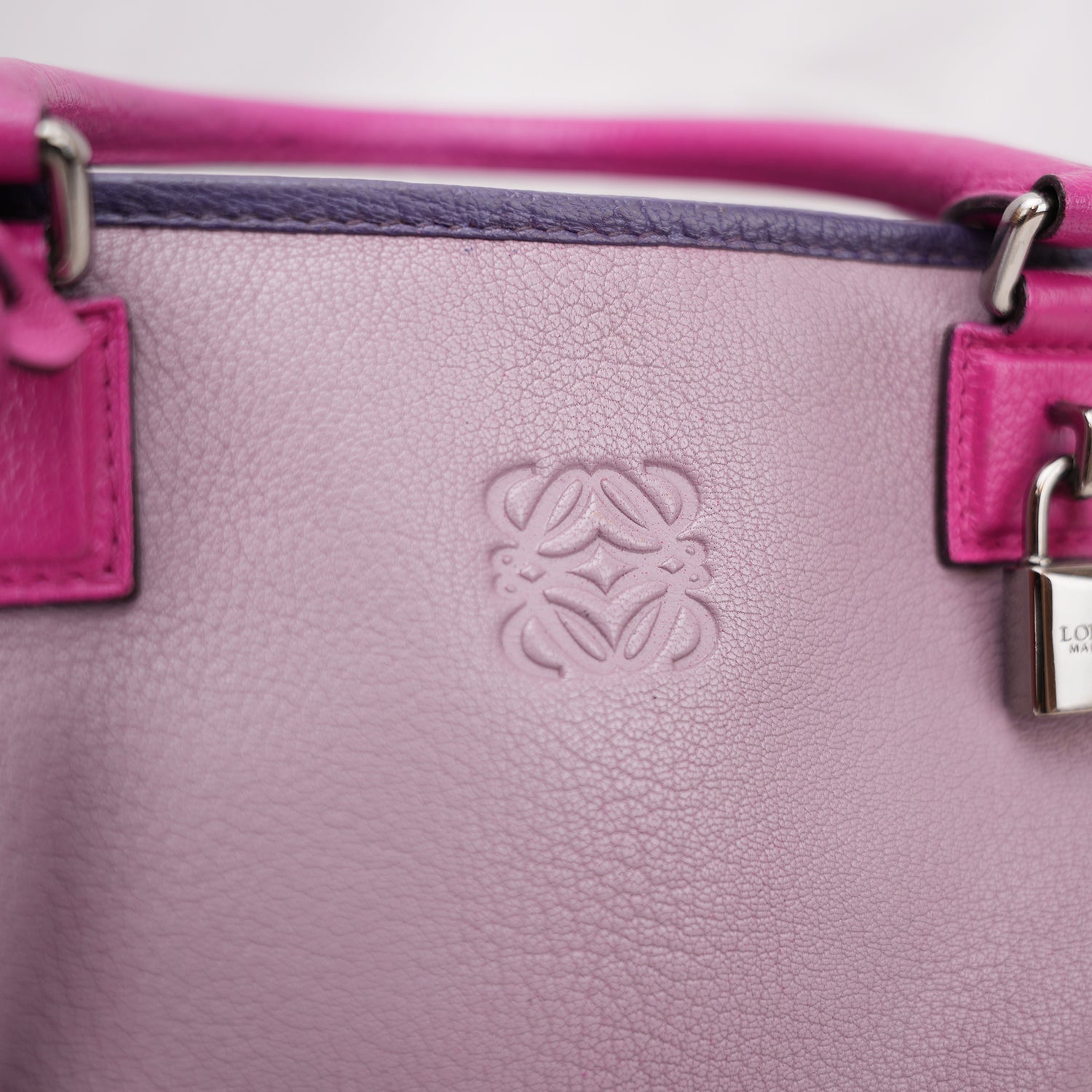 Loewe Amazona 36 Tri-Color Leather Handbag Purple Pink Leather Boston Bag