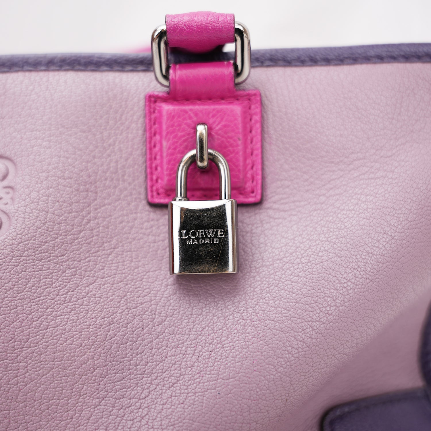 Loewe Amazona 36 Tri-Color Leather Handbag Purple Pink Leather Boston Bag