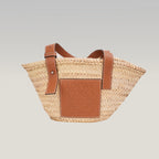 Loewe Basket Bag Small in Palma Intrecciata e Pelle di Vitello Marrone