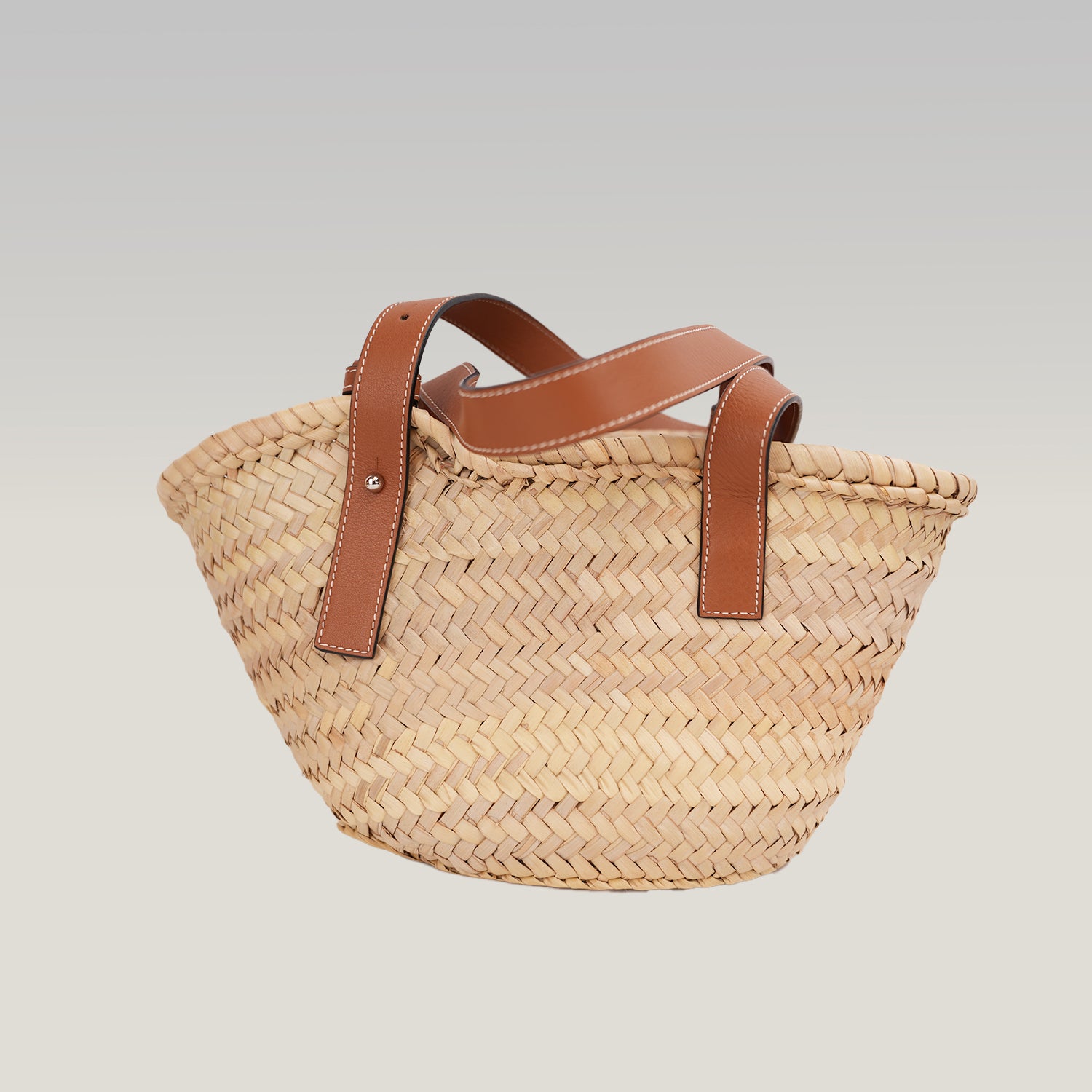 Loewe Basket Bag Small in Palma Intrecciata e Pelle di Vitello Marrone