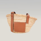 Loewe Basket Bag Medium in Palma Intrecciata e Pelle di Vitello Cuoio