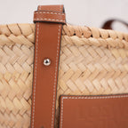 Loewe Basket Bag Medium in Palma Intrecciata e Pelle di Vitello Cuoio