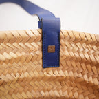 Loewe Small Raffia Basket Tote Bag in Natural with Blue Leather Handles