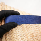 Loewe Small Raffia Basket Tote Bag in Natural with Blue Leather Handles