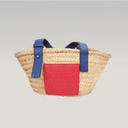 Loewe Small Raffia Basket Tote Bag in Natural with Blue Leather Handles