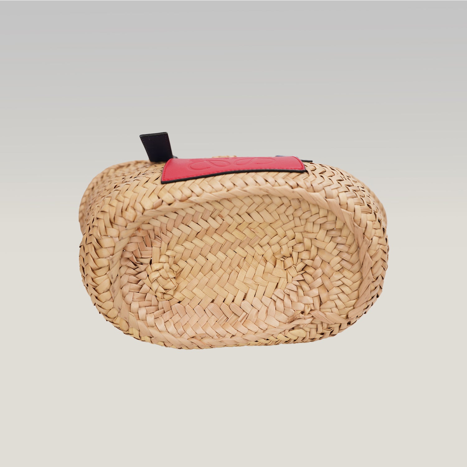 Loewe Small Raffia Basket Tote Bag in Natural with Blue Leather Handles