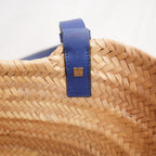 Loewe Small Raffia Basket Tote Bag in Natural with Blue Leather Handles