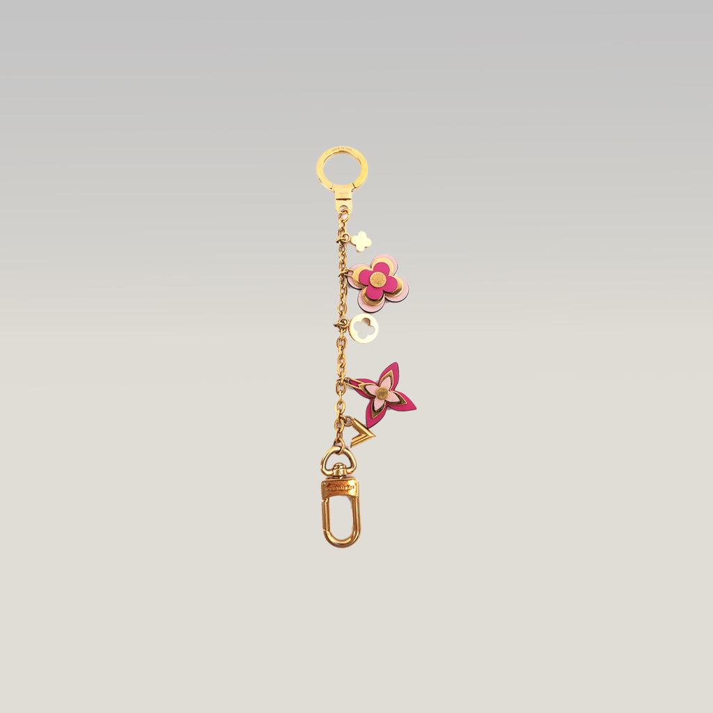 Louis Vuitton Blooming Flowers M67288 Charm per Borsa e Portachiavi in Metallo Dorato con Fiori Monogram Rosa e Fucsia