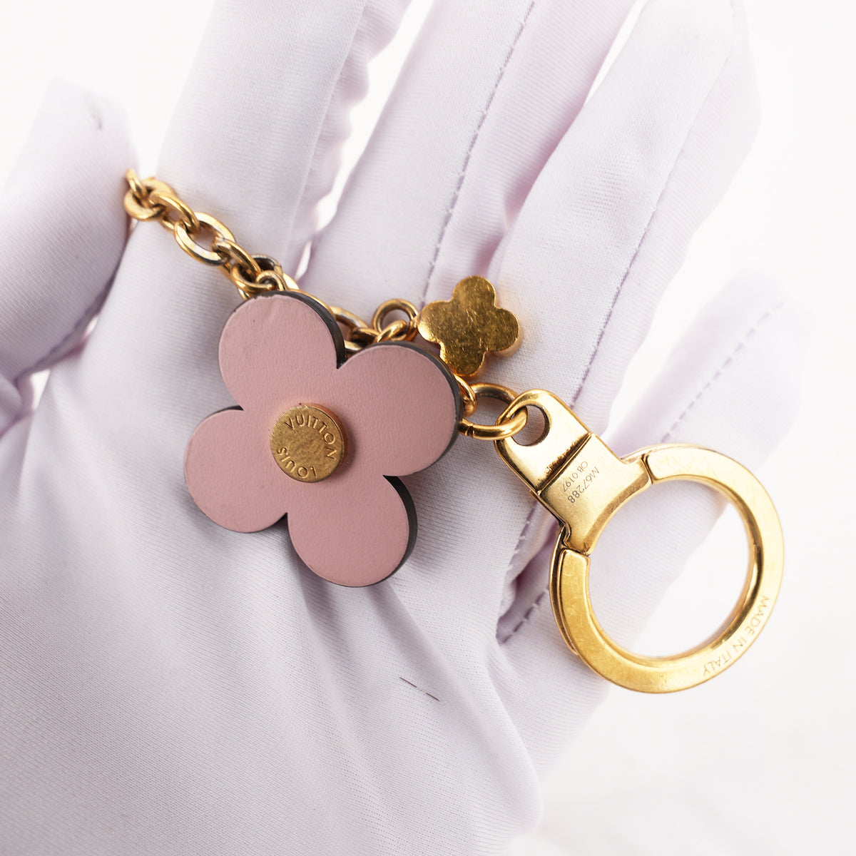 Louis Vuitton Blooming Flowers M67288 Charm per Borsa e Portachiavi in Metallo Dorato con Fiori Monogram Rosa e Fucsia