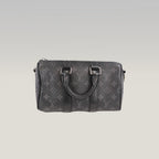 Louis Vuitton Keepall Bandoulière 25 Borsa da Viaggio Mini in Tela Monogram Eclipse Nera e Grigia con Finiture in Pelle