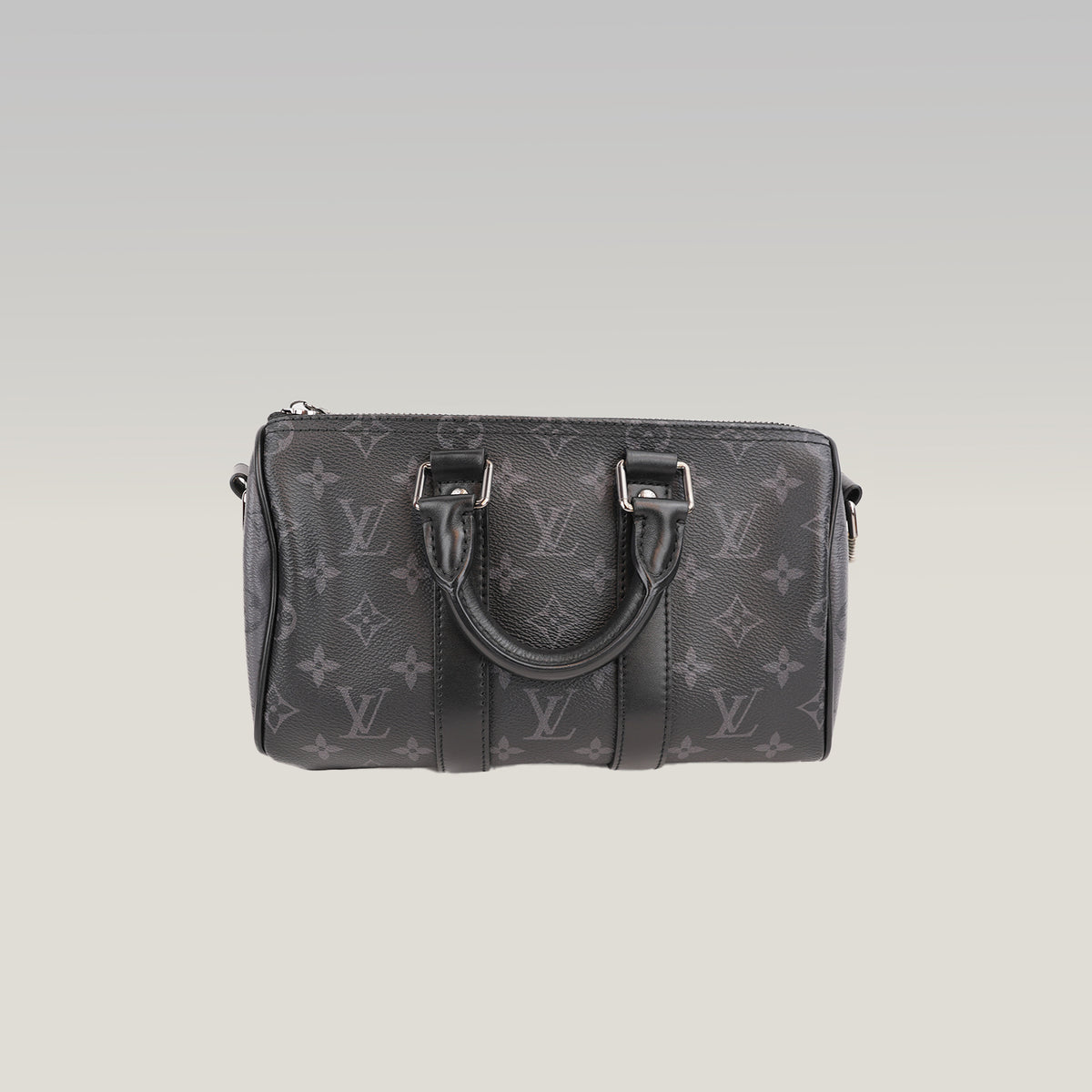 Louis Vuitton Keepall Bandoulière 25 Borsa da Viaggio Mini in Tela Monogram Eclipse Nera e Grigia con Finiture in Pelle