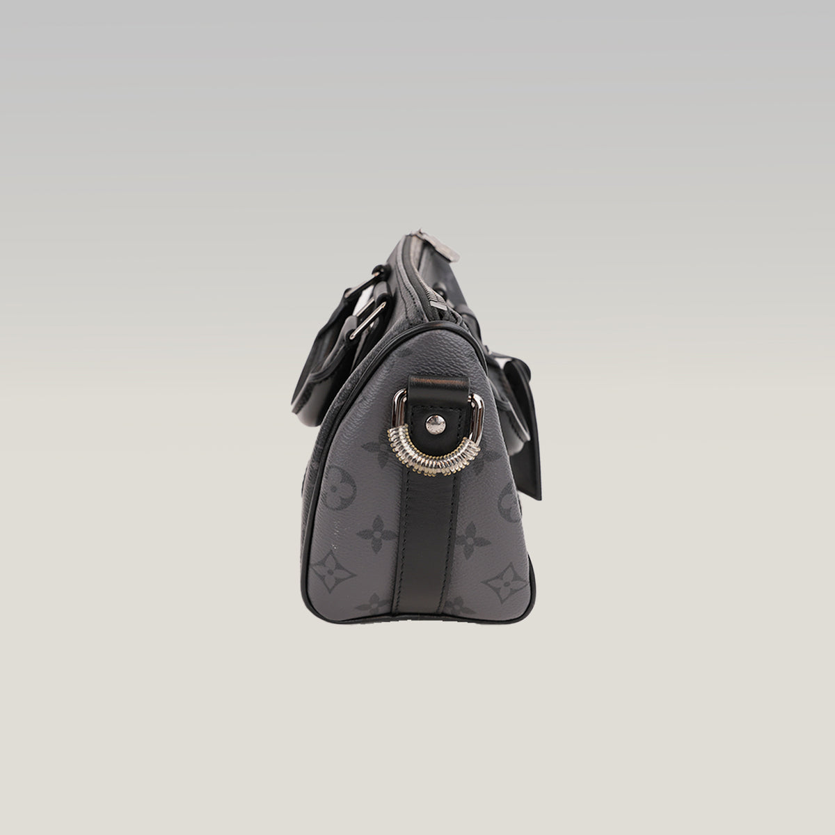 Louis Vuitton Keepall Bandoulière 25 Borsa da Viaggio Mini in Tela Monogram Eclipse Nera e Grigia con Finiture in Pelle