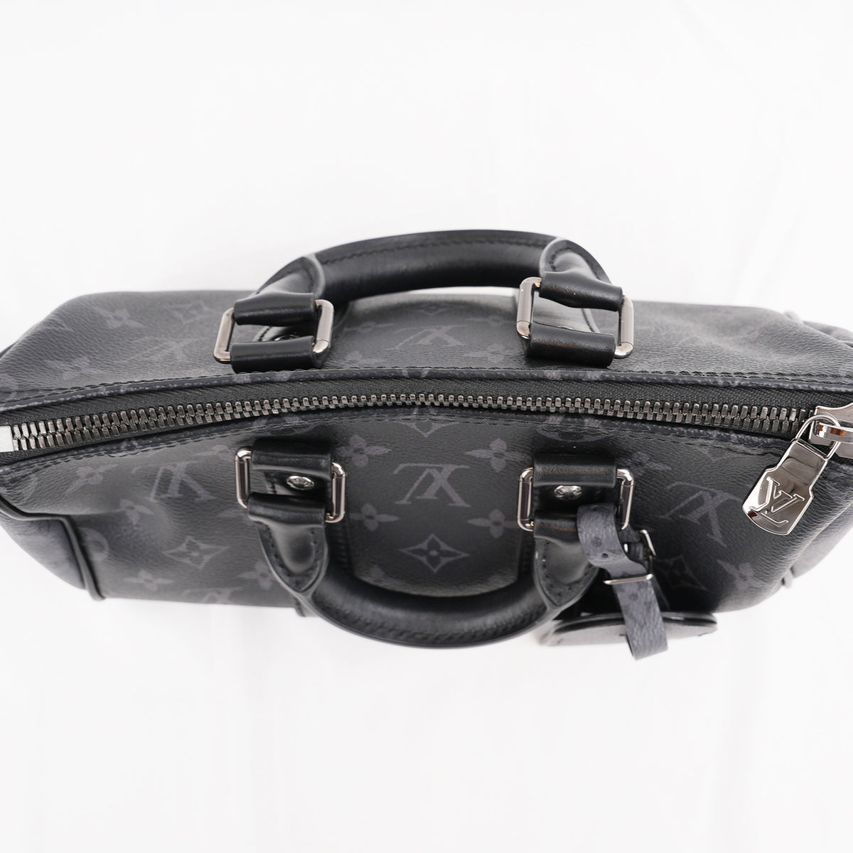 Louis Vuitton Keepall Bandoulière 25 Borsa da Viaggio Mini in Tela Monogram Eclipse Nera e Grigia con Finiture in Pelle