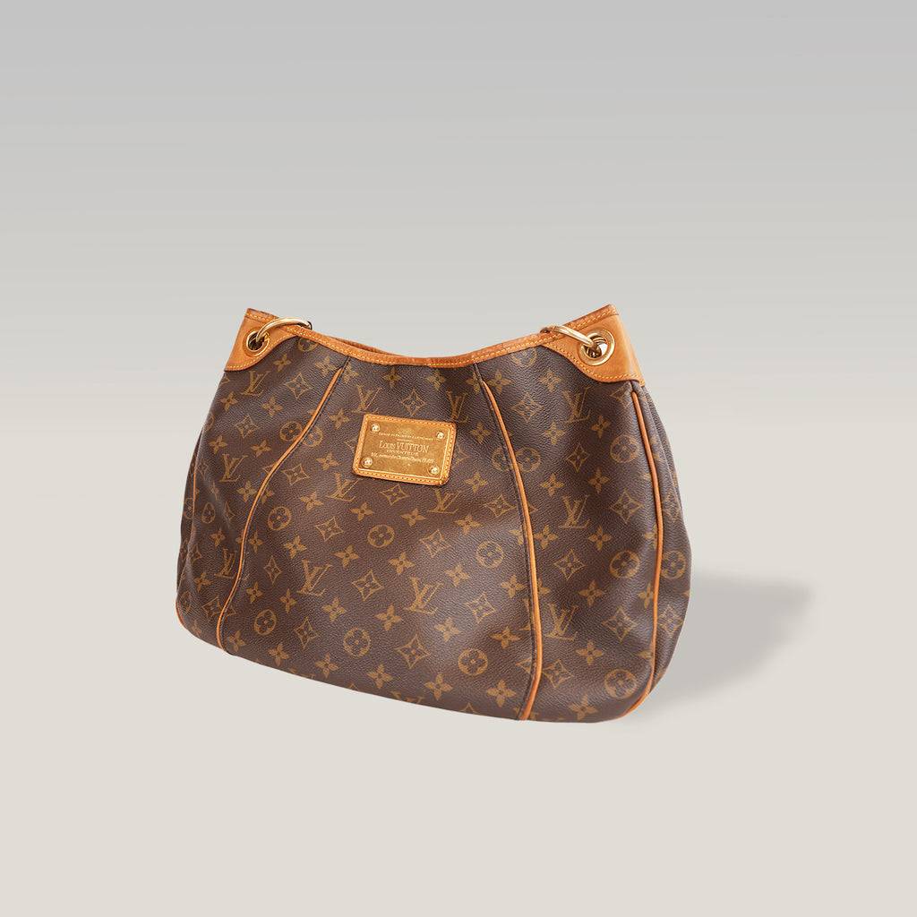 Louis Vuitton Galliera GM Borsa a Spalla in Tela Monogram Marrone con Finiture in Pelle Vachetta e Placca Dorata