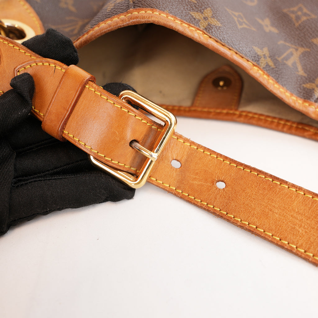 Louis Vuitton Galliera GM Borsa a Spalla in Tela Monogram Marrone con Finiture in Pelle Vachetta e Placca Dorata