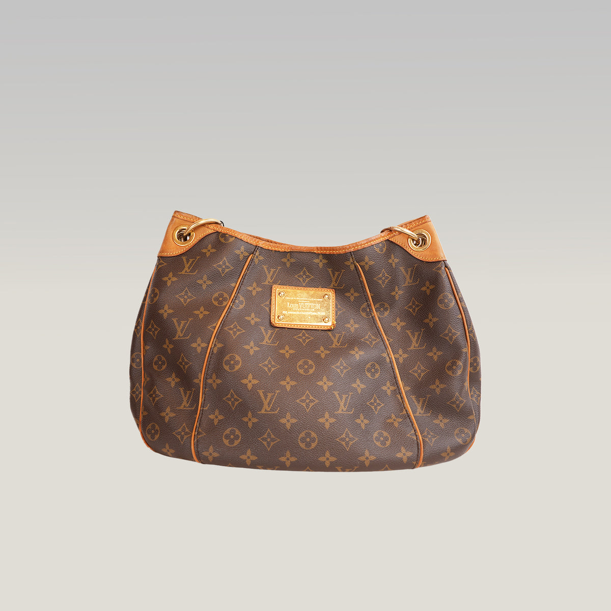 Louis Vuitton Galliera GM Borsa a Spalla in Tela Monogram Marrone con Finiture in Pelle Vachetta e Placca Dorata