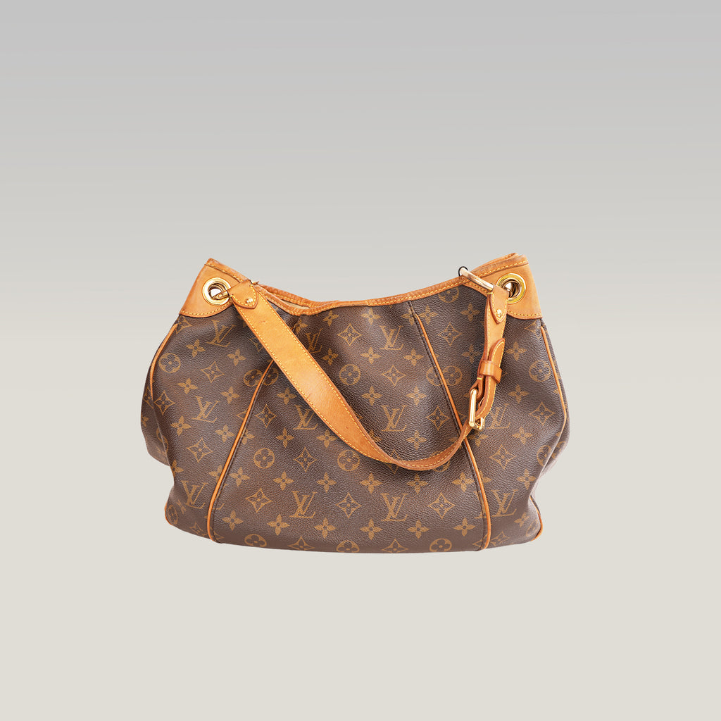 Louis Vuitton Galliera GM Borsa a Spalla in Tela Monogram Marrone con Finiture in Pelle Vachetta e Placca Dorata