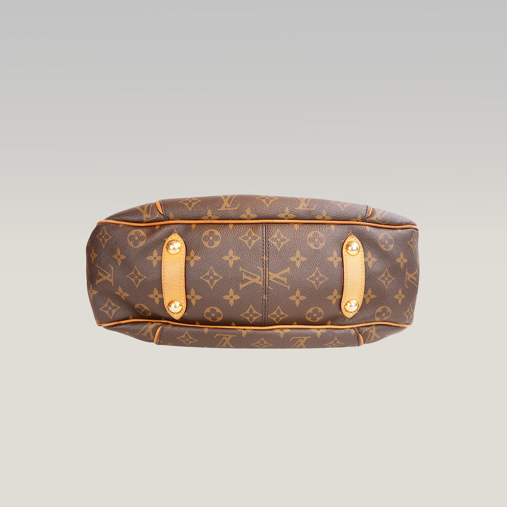 Louis Vuitton Galliera GM Borsa a Spalla in Tela Monogram Marrone con Finiture in Pelle Vachetta e Placca Dorata