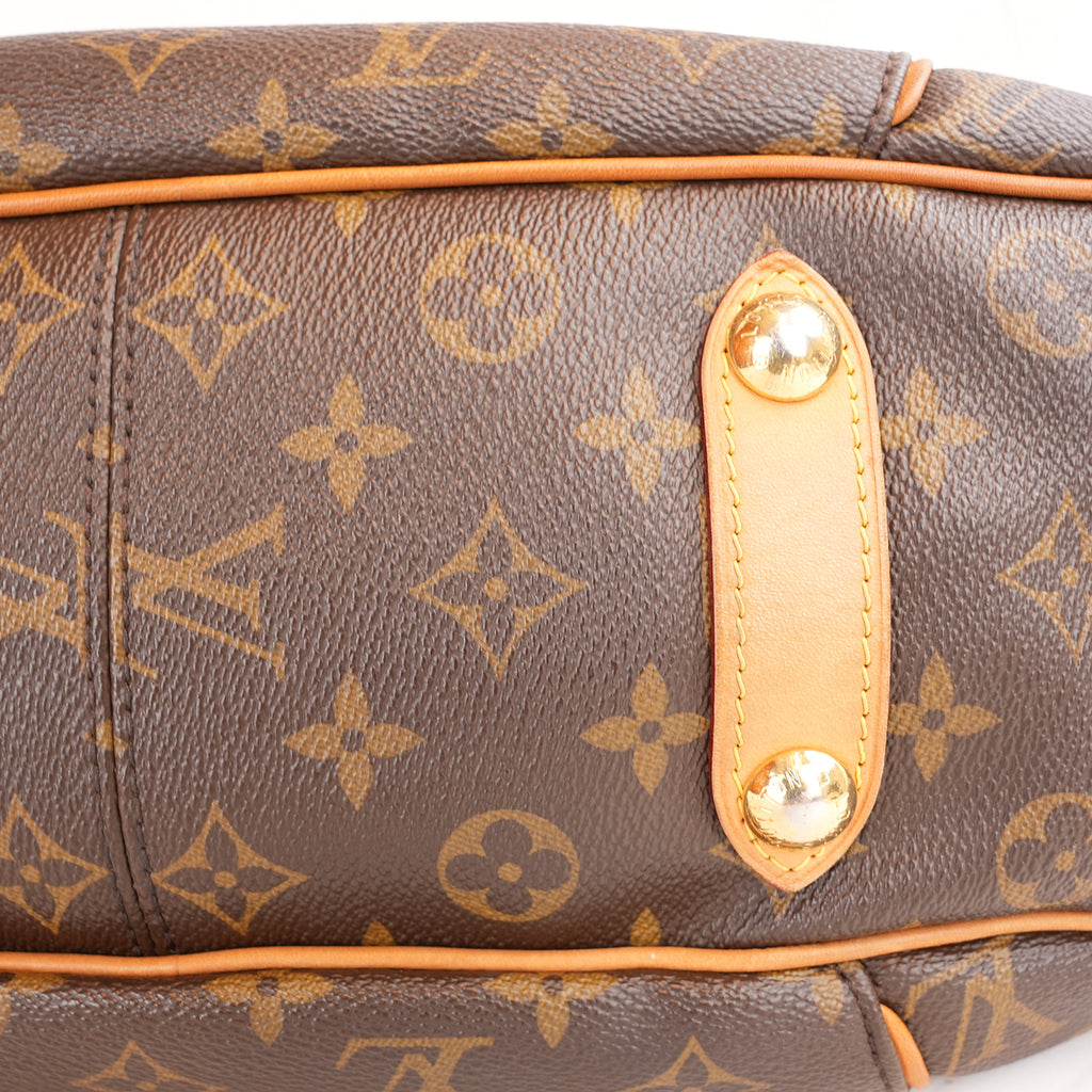 Louis Vuitton Galliera GM Borsa a Spalla in Tela Monogram Marrone con Finiture in Pelle Vachetta e Placca Dorata