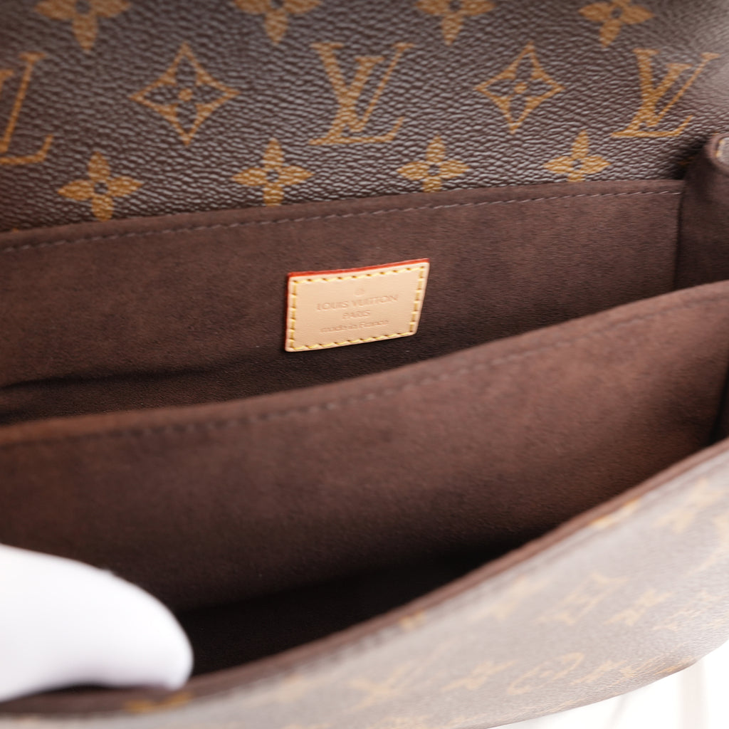 Louis Vuitton Pochette Métis Borsa a Tracolla in Tela Monogram Marrone con Finiture in Pelle, Chiusura Dorata e Scatola