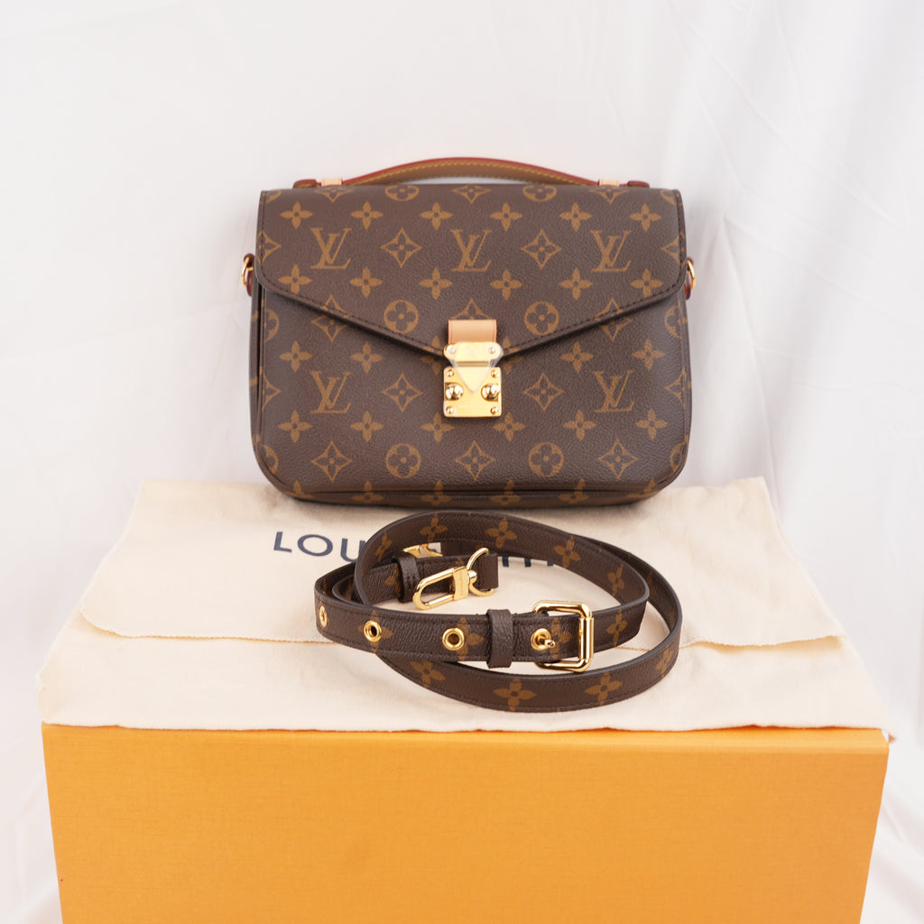 Louis Vuitton Pochette Métis Borsa a Tracolla in Tela Monogram Marrone con Finiture in Pelle, Chiusura Dorata e Scatola