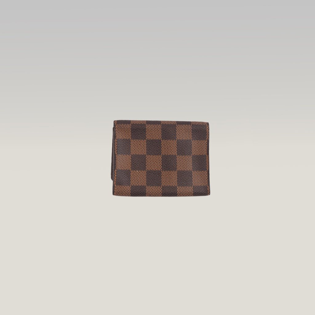 Louis Vuitton Enveloppe Carte de Visite Portacarte in Tela Damier Ébène Marrone con Chiusura a Patta