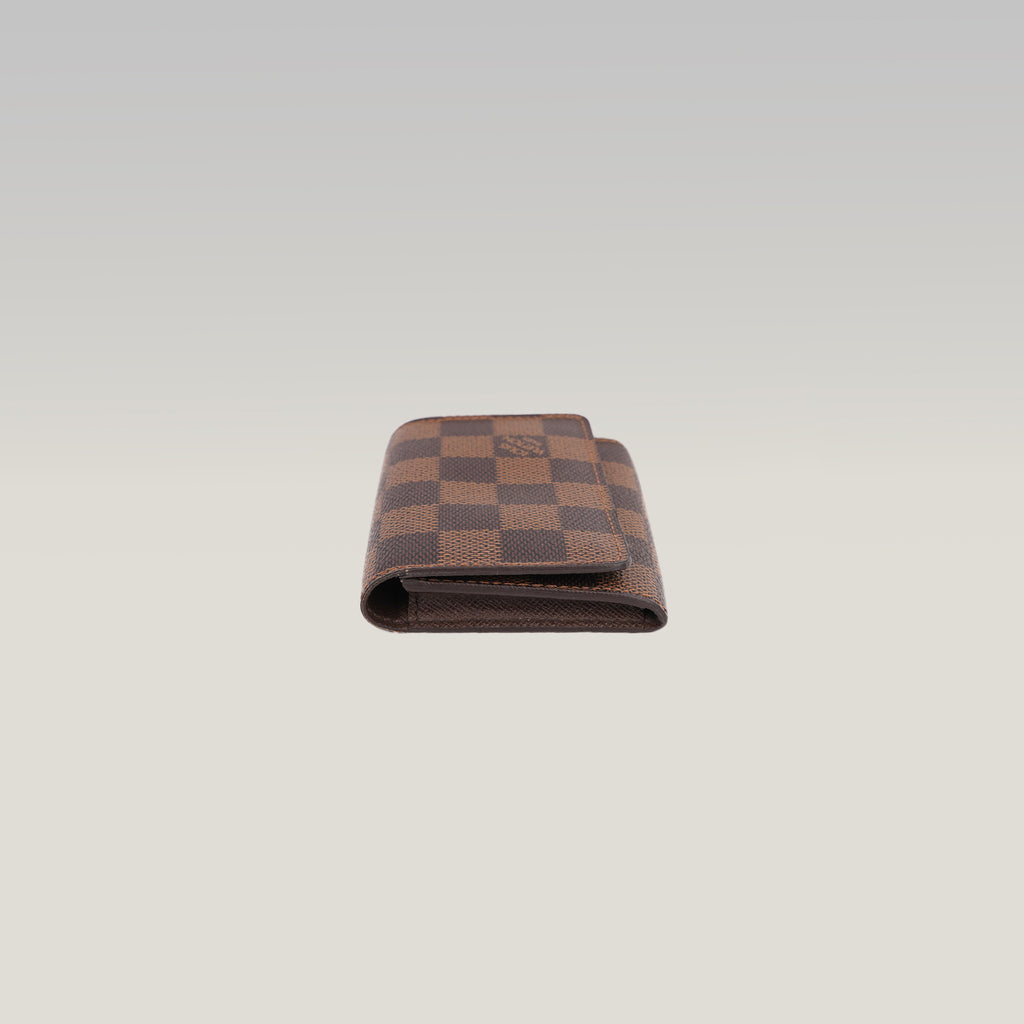 Louis Vuitton Enveloppe Carte de Visite Portacarte in Tela Damier Ébène Marrone con Chiusura a Patta