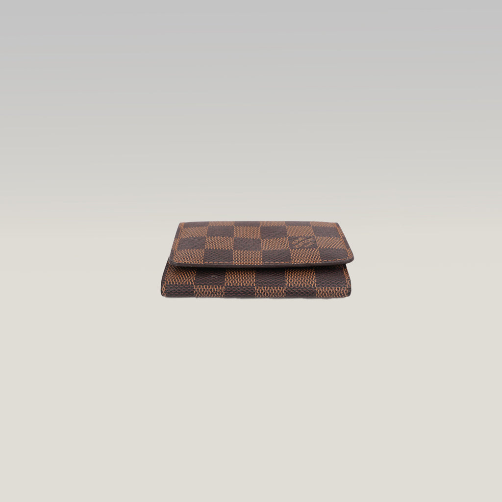 Louis Vuitton Enveloppe Carte de Visite Portacarte in Tela Damier Ébène Marrone con Chiusura a Patta