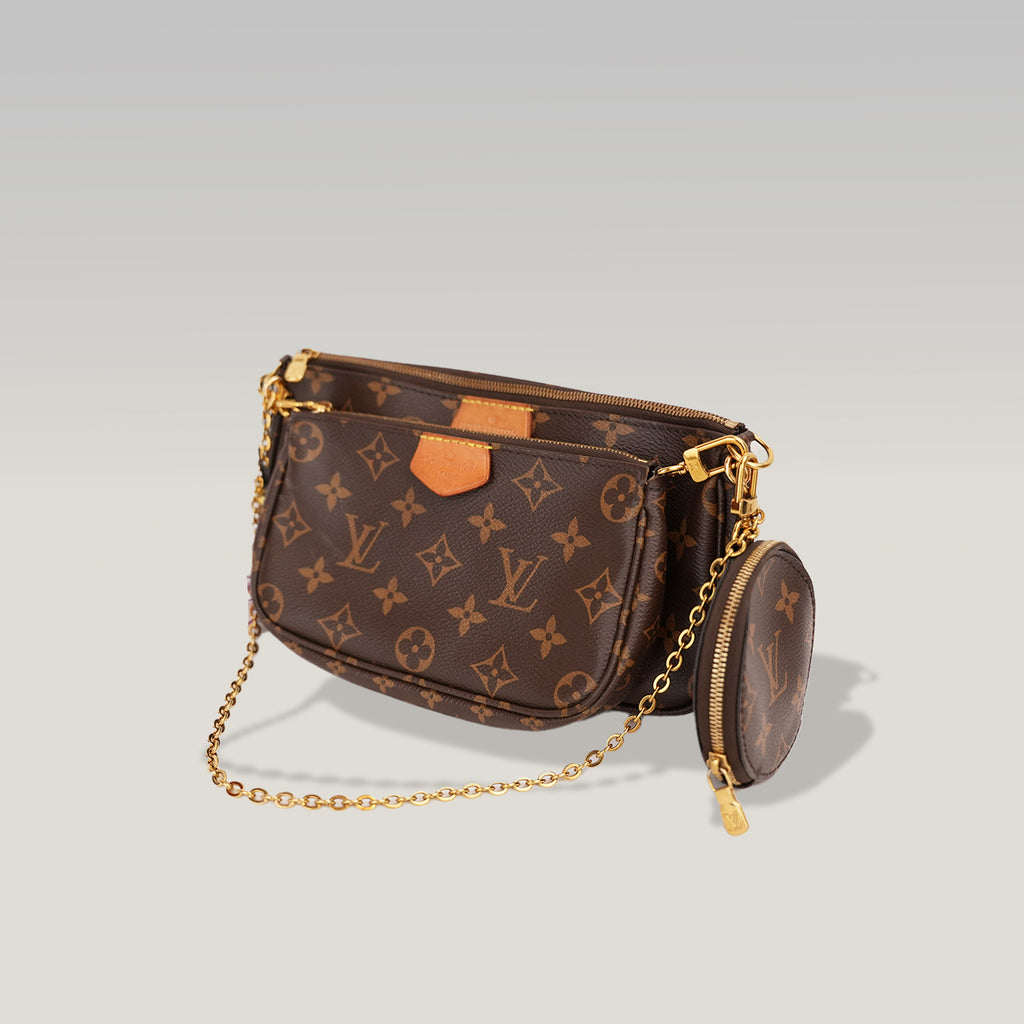 Louis Vuitton Multi Pochette Accessoires Monogram con Tracolla Verde in Tela Cerata e Pelle