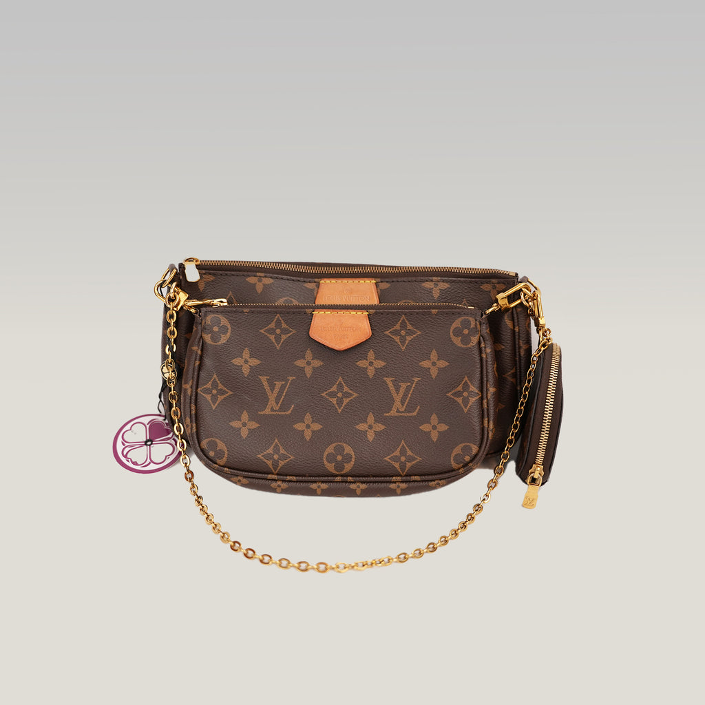 Louis Vuitton Multi Pochette Accessoires Monogram con Tracolla Verde in Tela Cerata e Pelle
