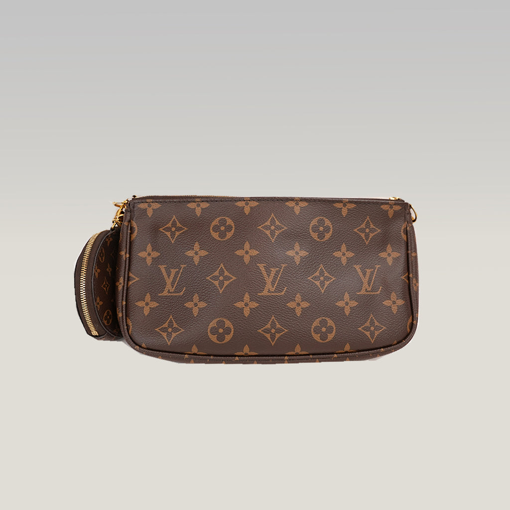 Louis Vuitton Multi Pochette Accessoires Monogram con Tracolla Verde in Tela Cerata e Pelle