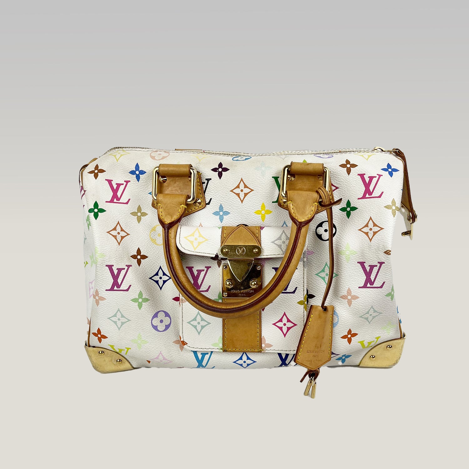 Louis Vuitton Speedy 30 Monogram Multicolé Bianca Borsa a Mano in Tela con Finiture in Vacchetta