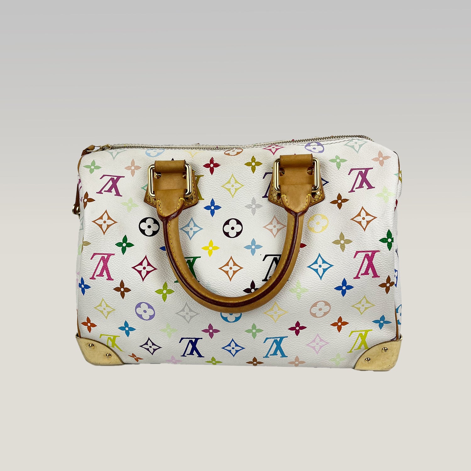 Louis Vuitton Speedy 30 Monogram Multicolé Bianca Borsa a Mano in Tela con Finiture in Vacchetta
