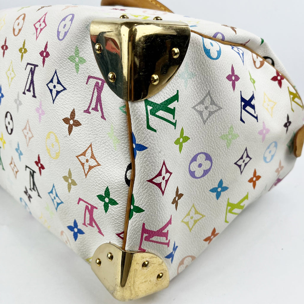 Louis Vuitton Speedy 30 Monogram Multicolé Bianca Borsa a Mano in Tela con Finiture in Vacchetta