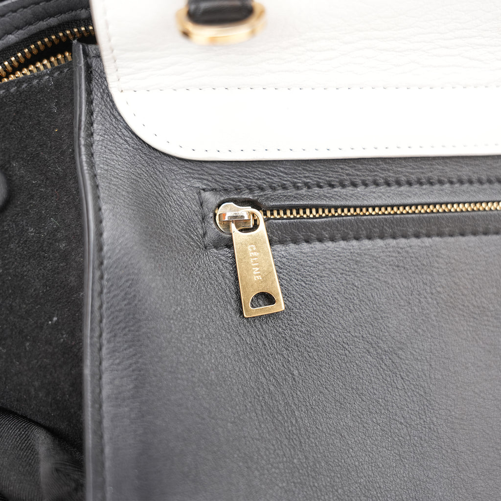 Celine Trapeze Bicolor Leather & Suede Shoulder Bag Black White Medium
