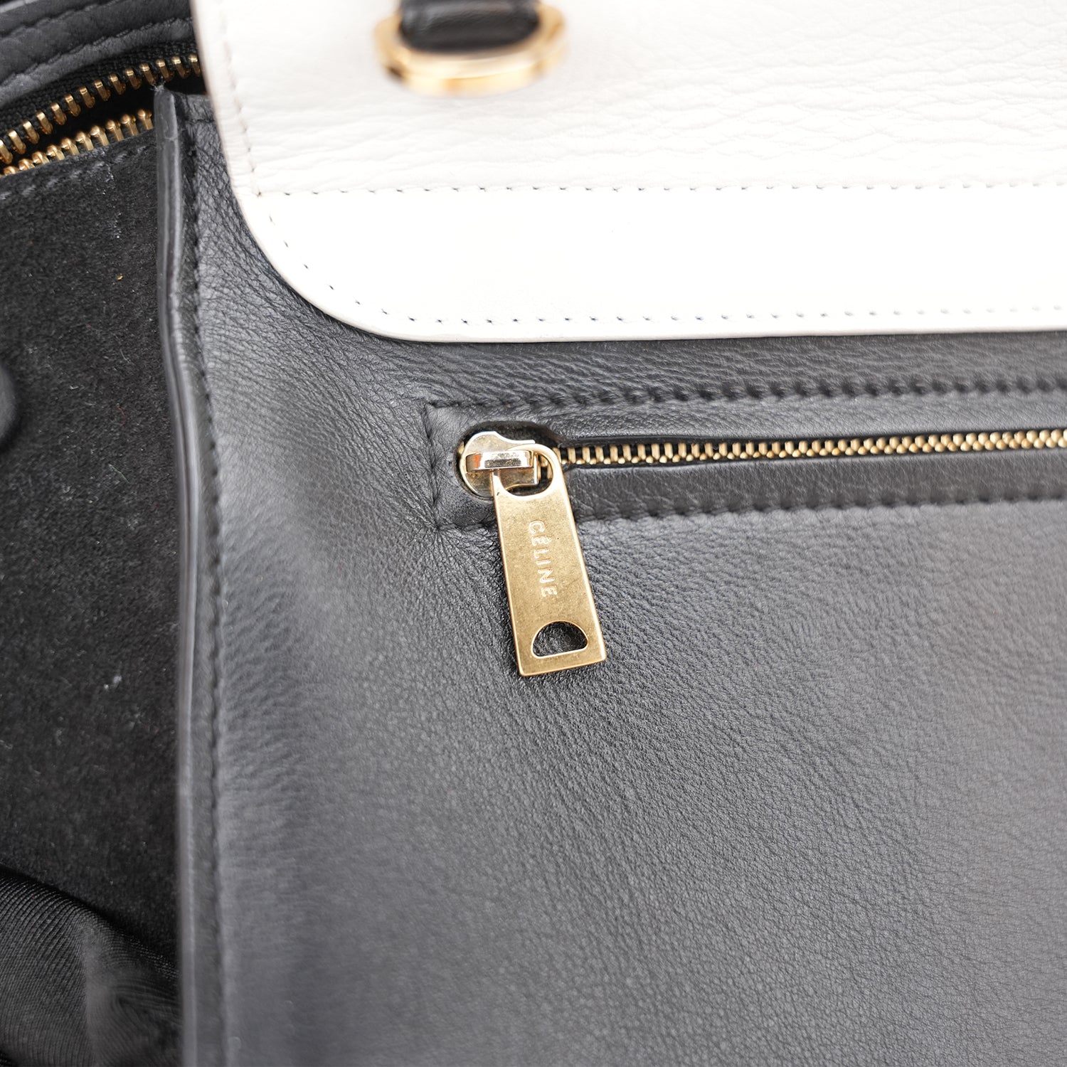 Celine Trapeze Bicolor Leather & Suede Shoulder Bag Black White Medium