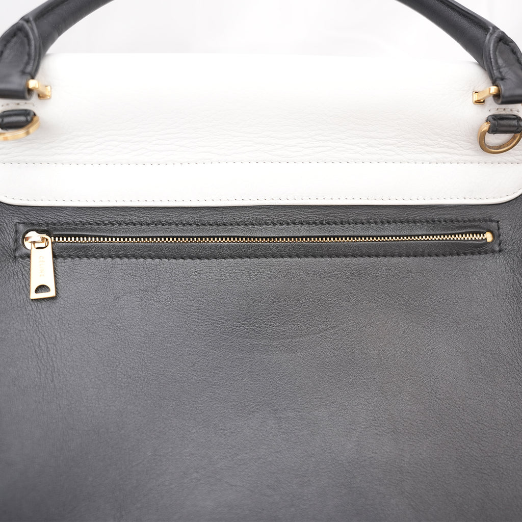 Celine Trapeze Bicolor Leather & Suede Shoulder Bag Black White Medium