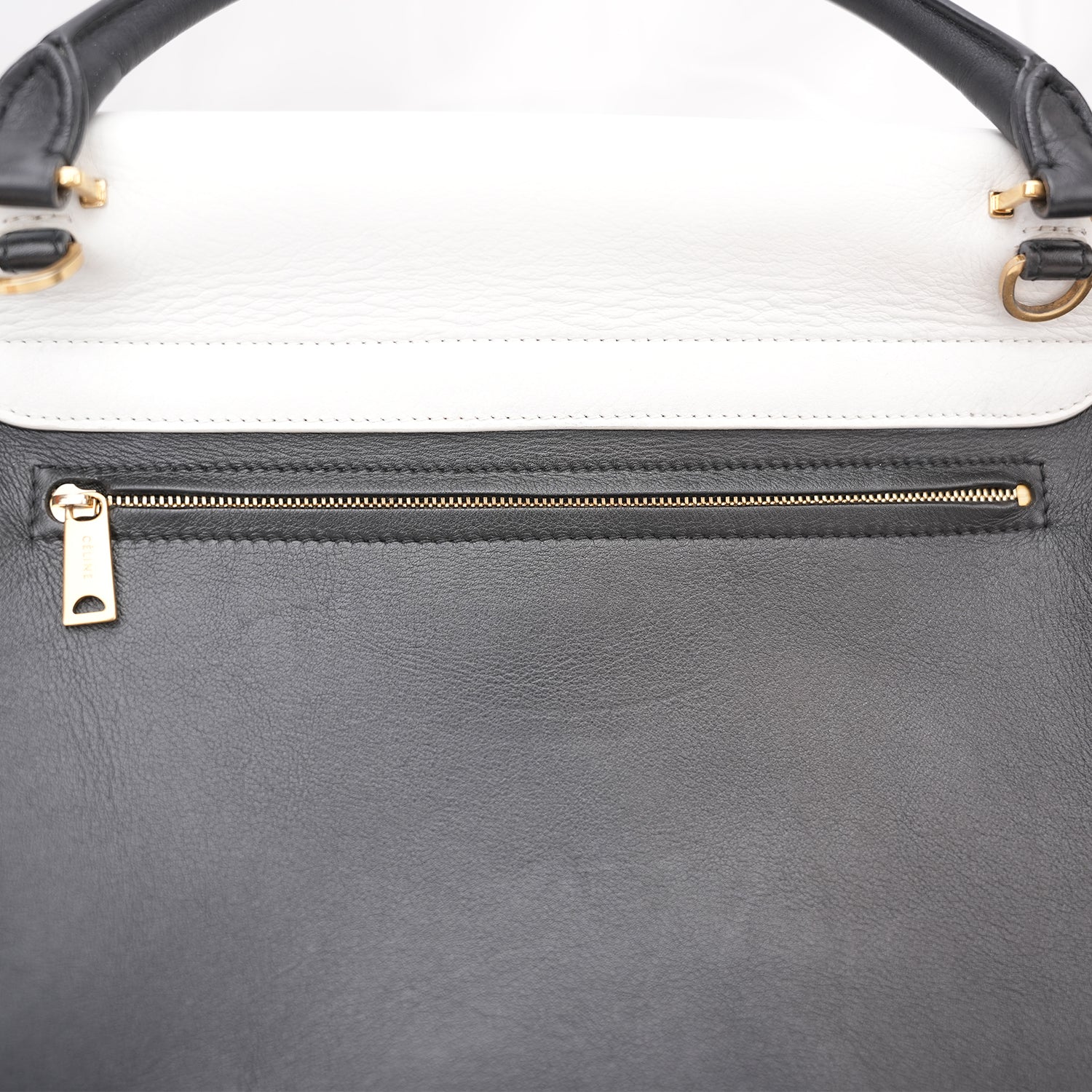 Celine Trapeze Bicolor Leather & Suede Shoulder Bag Black White Medium
