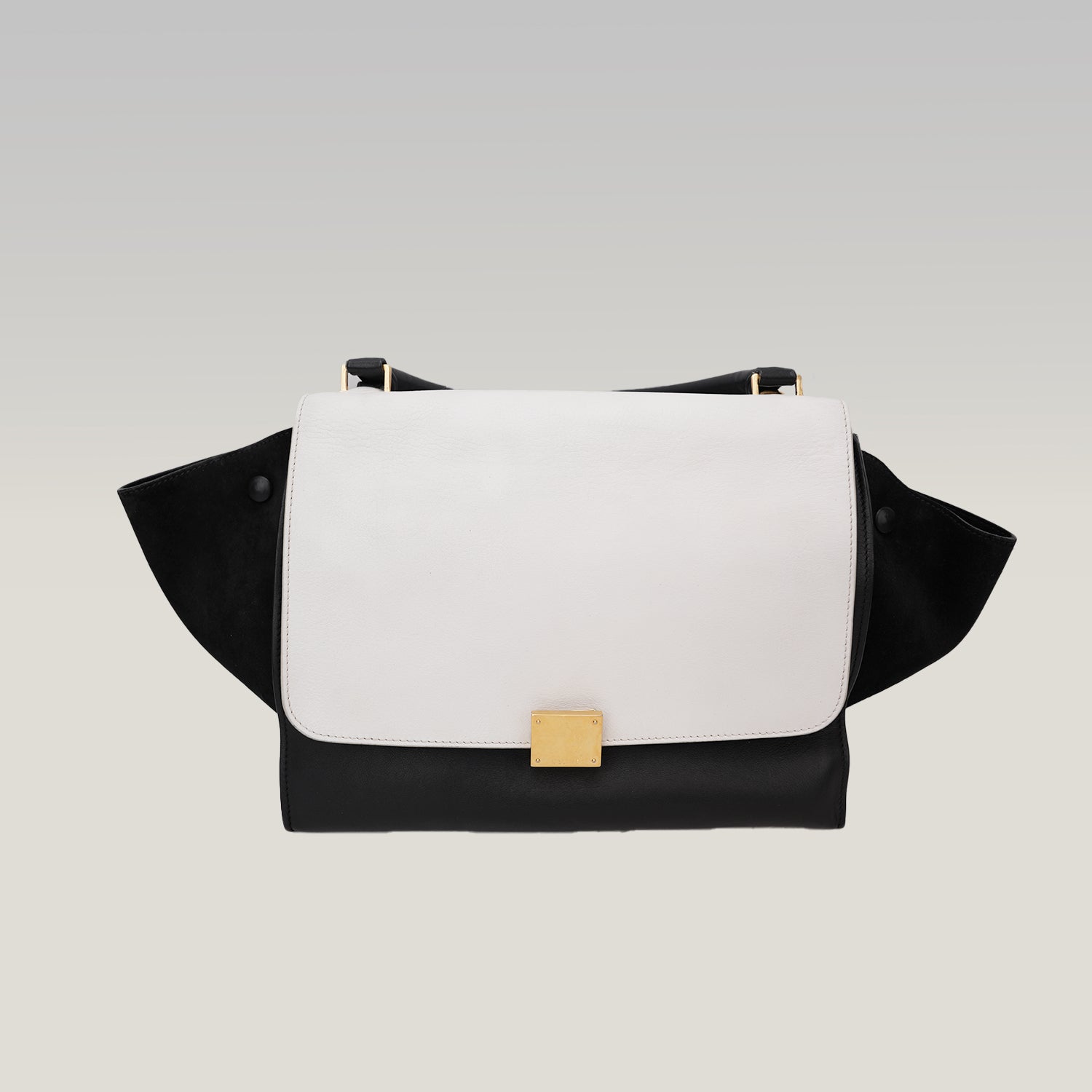 Celine Trapeze Bicolor Leather & Suede Shoulder Bag Black White Medium