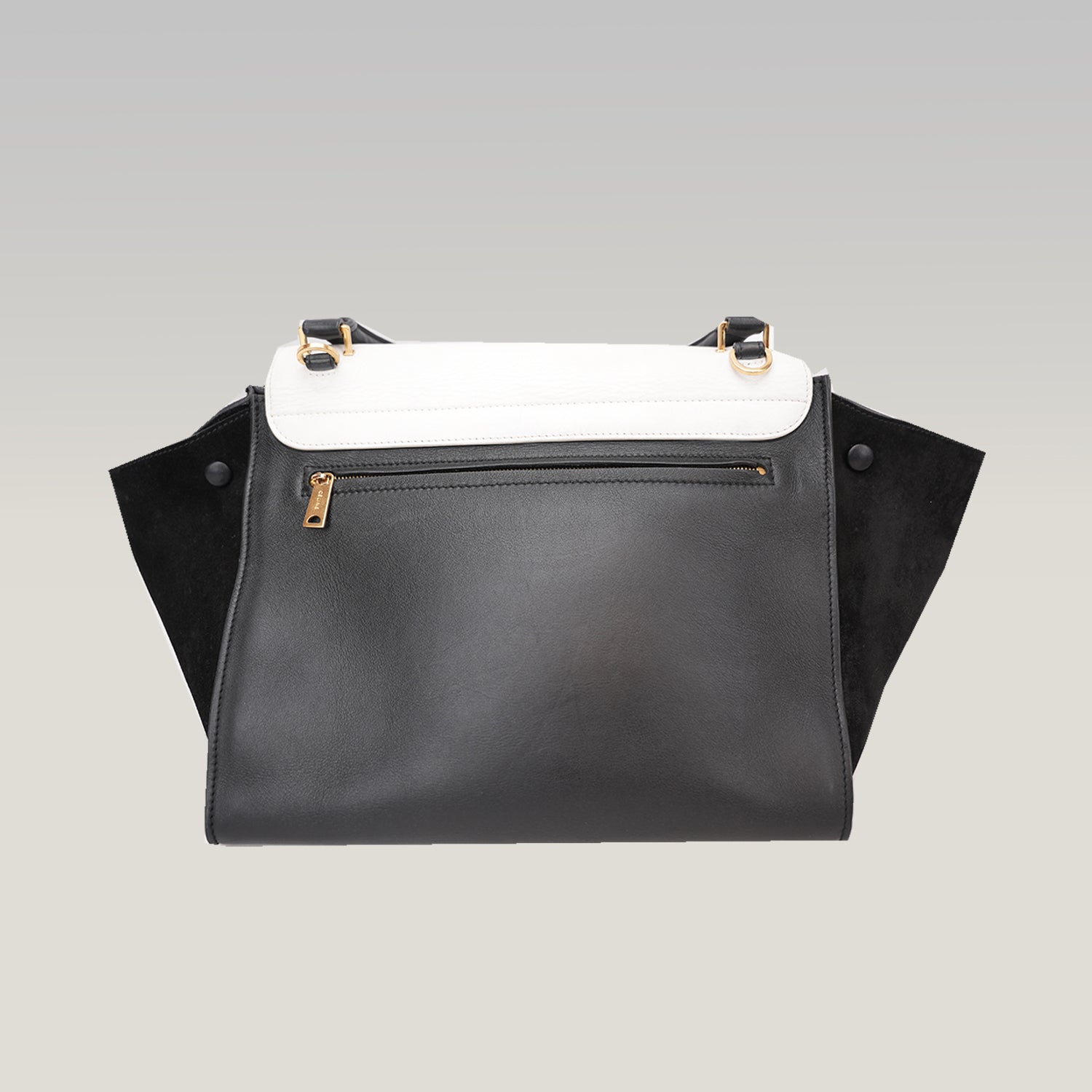 Celine Trapeze Bicolor Leather & Suede Shoulder Bag Black White Medium
