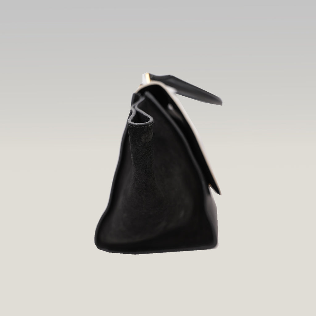 Celine Trapeze Bicolor Leather & Suede Shoulder Bag Black White Medium