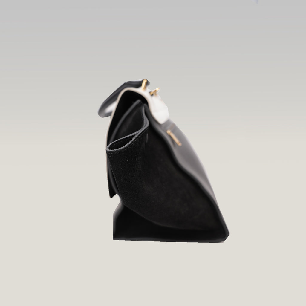 Celine Trapeze Bicolor Leather & Suede Shoulder Bag Black White Medium