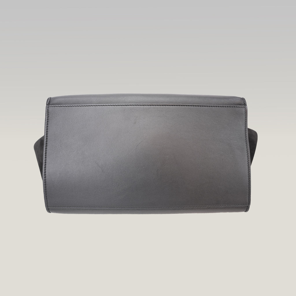 Celine Trapeze Bicolor Leather & Suede Shoulder Bag Black White Medium